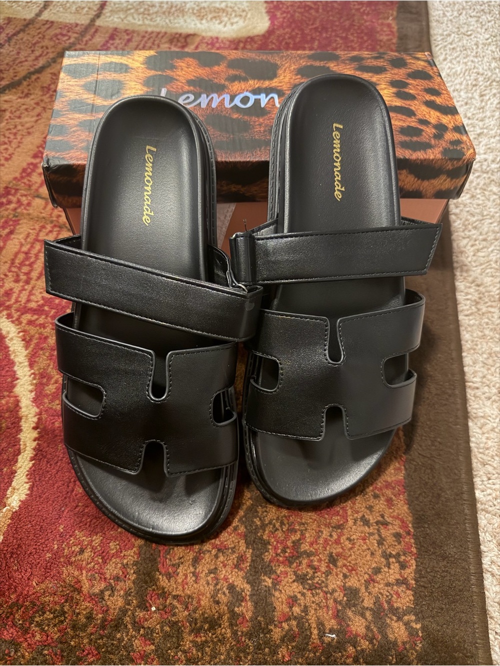 Lemonade Black Slide Sandals for Women — Double Strap Comfort